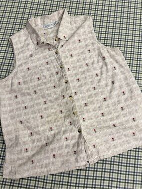 Y2K Basic Editions Plus Plaid Embroidered Sleeveless Button-Up Blouse Size 26W